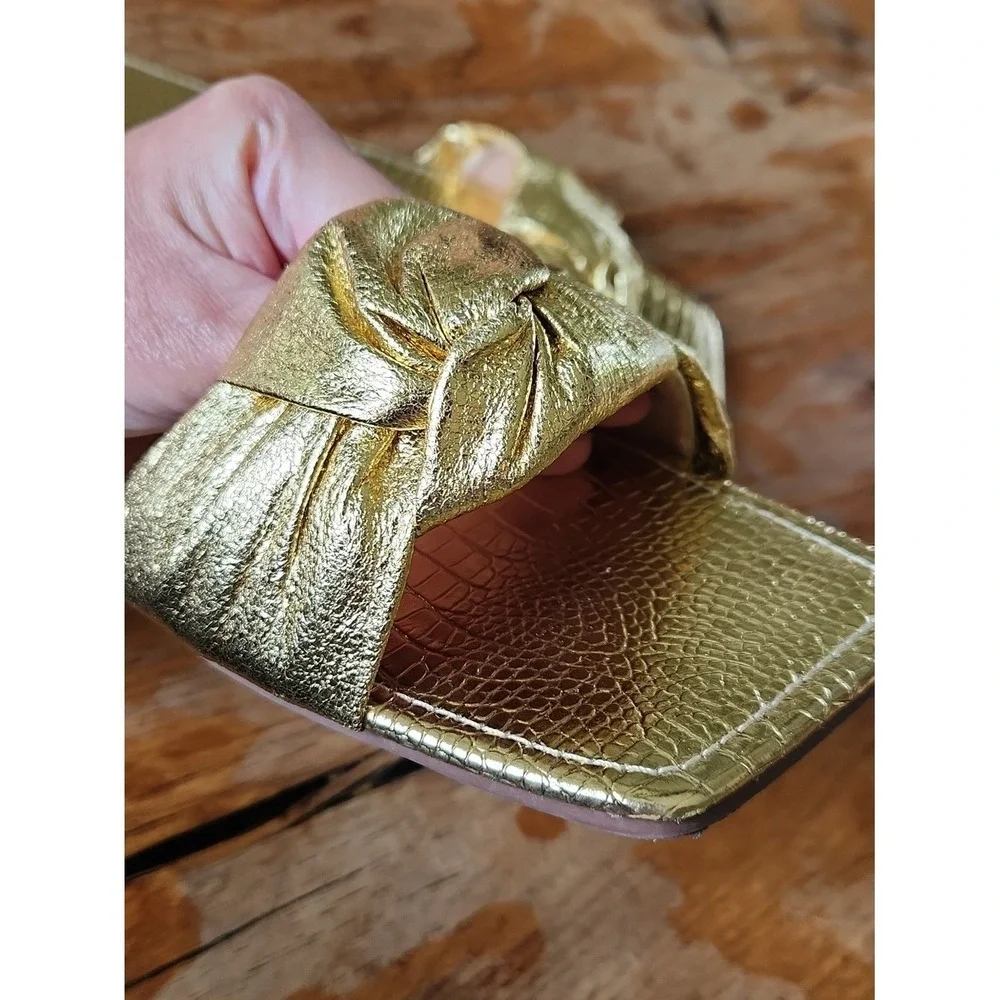 Metallic‎ Gold Knotted Croc Embossed Slides Flats Square Toe EUR 43